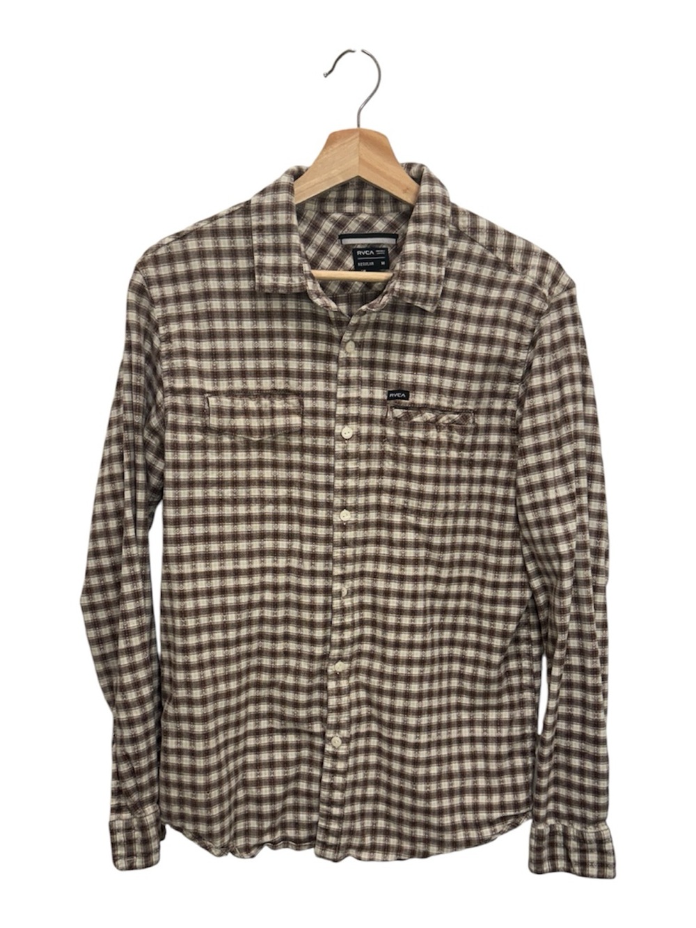 RVCA Plaid Flannel Shirt M Brown Grunge Skater Workwear Orig $90